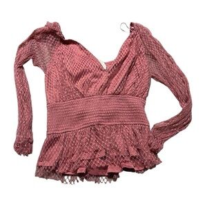 Audrey Parks Francesca's Blush Pink lace lined Blouse Size medium long sleeve